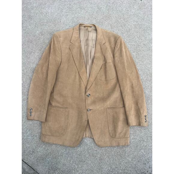 Vintage Neiman Marcus Tan Camel Two Button Suede Tailored Blazer 50" Chest - Picture 1 of 7